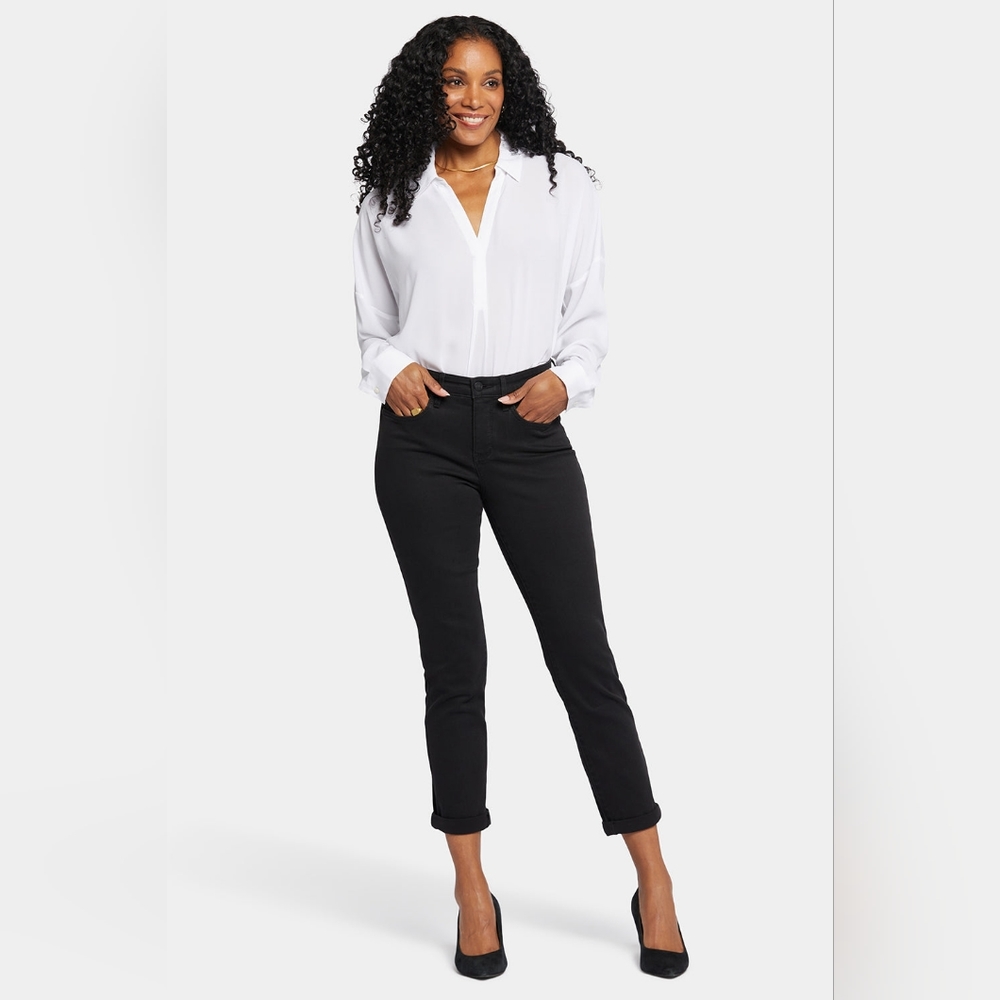 NYDJ Margot Girlfriend Black Jeans Cool Embrace Lift Tuck Rolled Cuffs Size 18W
